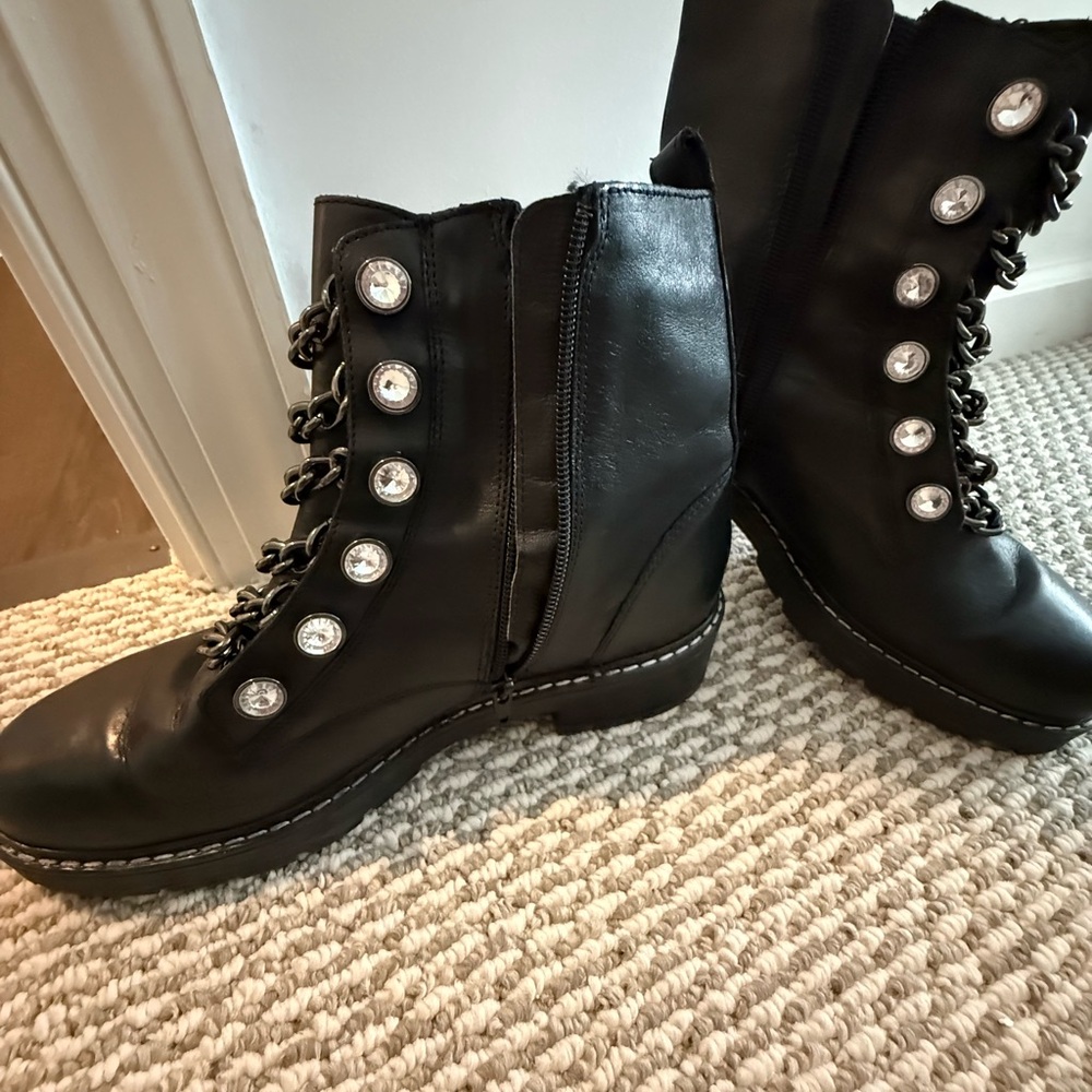Kurt Geiger Black Combat Boots with Silver Accents